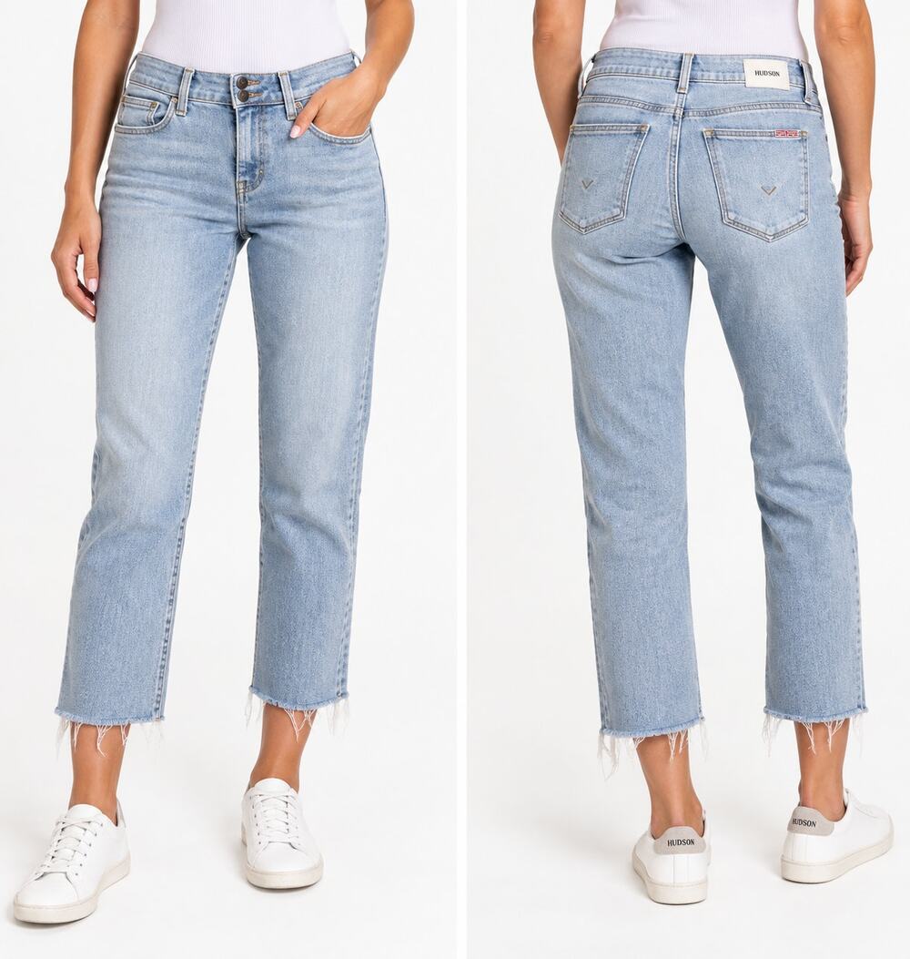 Hudson Ginny Straight Crop Jeans Womens 27 Light Wash Raw Frayed Hem Denim